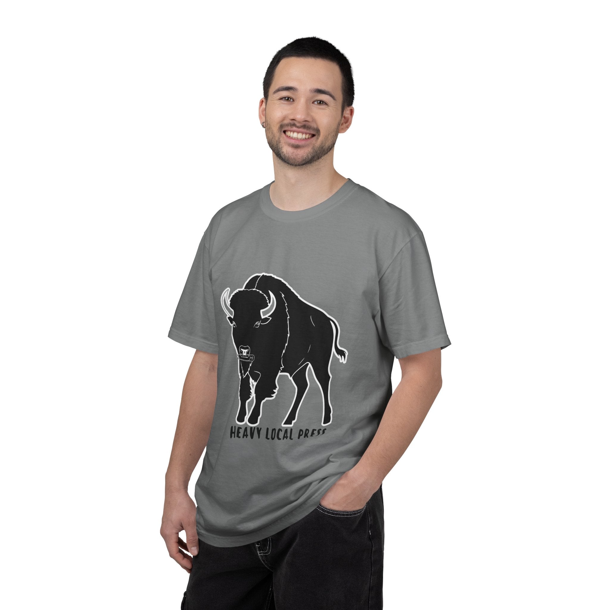 Buffalo Graphic T-Shirt — "Heavy Local Press" Vintage Farmhouse Tee