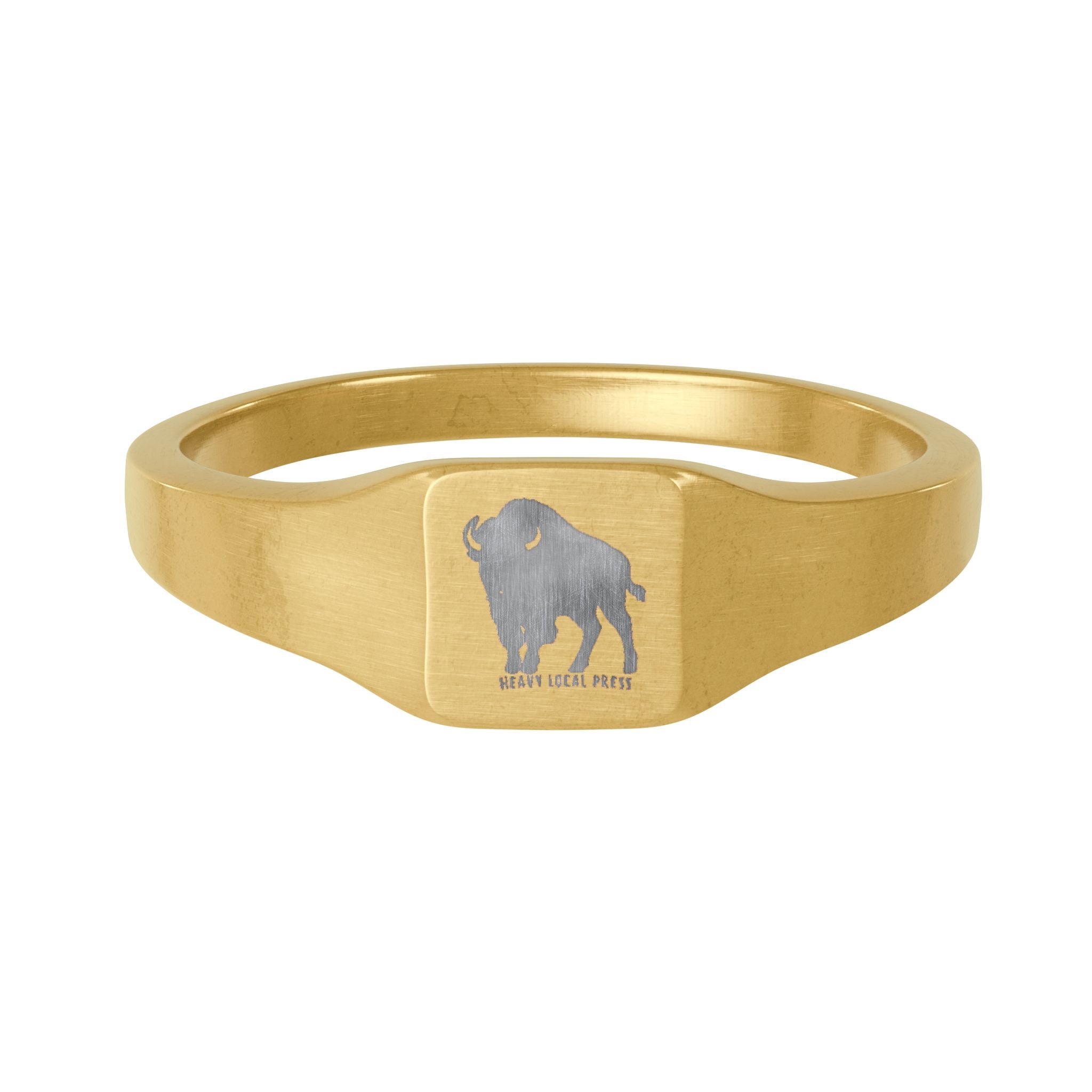 Buffalo Engraved Square Signet Ring — Stainless Steel Personalized Band